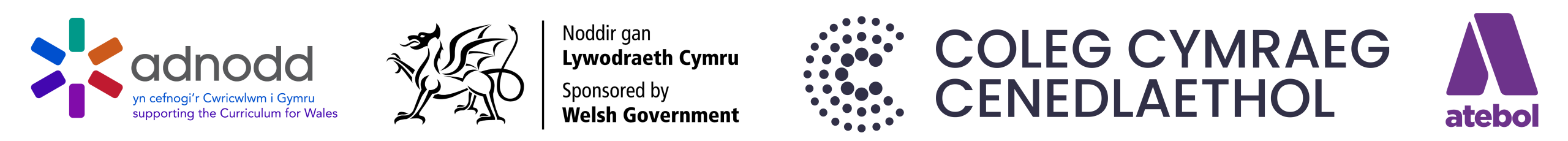 Logos Adnodd, Llywodraeth Cymru, Welsh Government, Coleg Cymraeg, Atebol